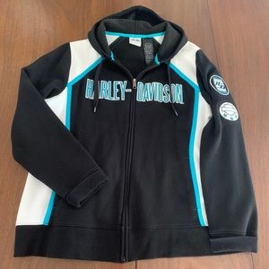 Black, white and blue Harley Davidson jacket